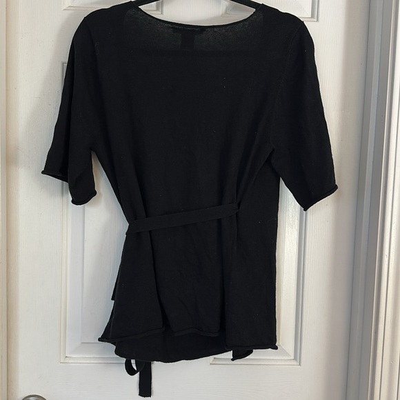 Boston Proper Black Wrap Blouse with Tie Front cotton cashmere blend small - Picture 4 of 4